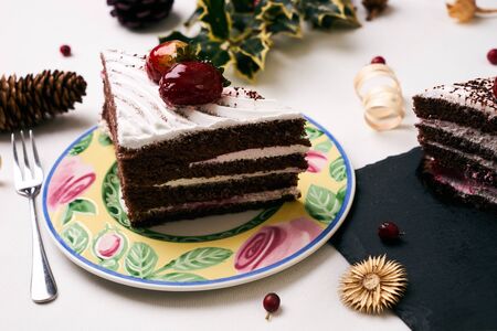 delicious christmas dessert cake with fresh strawberries slice of cake with souffle strawberrie - Christmas Dessert Decorations delicious christmas dessert cake with fresh strawberries slice of cake with souffle strawberrie - Christmas Dessert Decorations