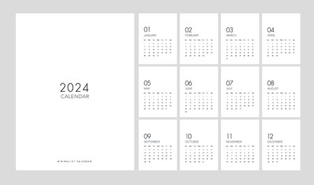 Calendar 2024 trendy minimalist style set of 12 pages desk 2024 minimal calendar planing vector for printing template