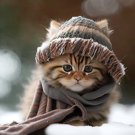 Adorable cute kitten wearing woolen clothes. generative ai Stock Photo