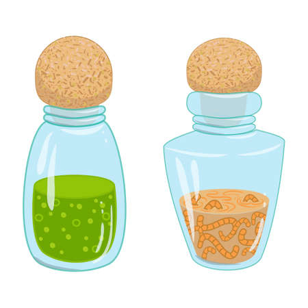 毒はラベルの付いた容器で 漫画スタイルのベクトル シンボル ストック イラスト Web で毒の液体 1 つのアイコン のイラスト素材 ベクタ Image