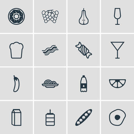 16 食事アイコンのベクター イラストです ケーキ ライム 豆と他の要素の編集可能なパック のイラスト素材 ベクタ Image