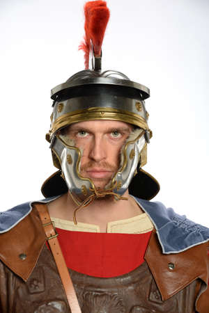 portrait of roman soldier isolated over white background stock photo