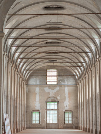 Empty White Interiors Without People In An Old Hospital Building In Parma, Italy.