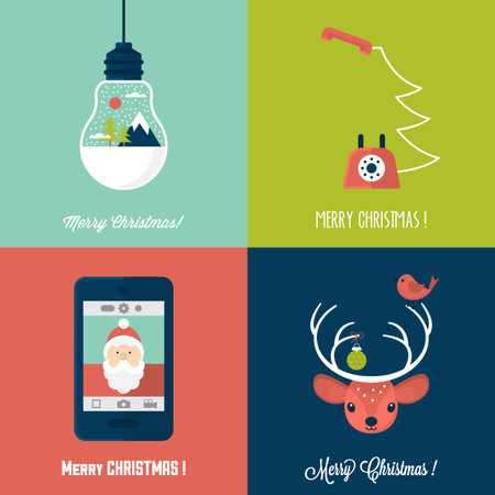modern christmas card flat stylish design set of christmas cards with santa deer - Modern Christmas Cards modern christmas card flat stylish design set of christmas cards with santa deer - Modern Christmas Cards