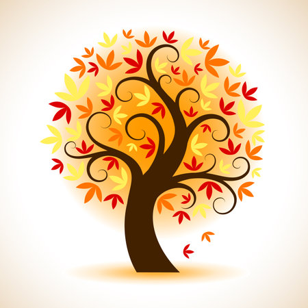 Autumn tree design. Colors are global swatches, so they can be modified easily. Elements are separated onto different layers for easy editing.