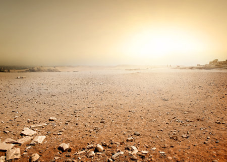 Sandy desert in Egypt at the sunset