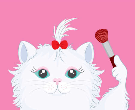 かわいい猫のイラストはメイクアップ ブラシのイラスト素材 ベクタ Image かわいい猫のイラストはメイクアップ ブラシのイラスト素材 ベクタ Image