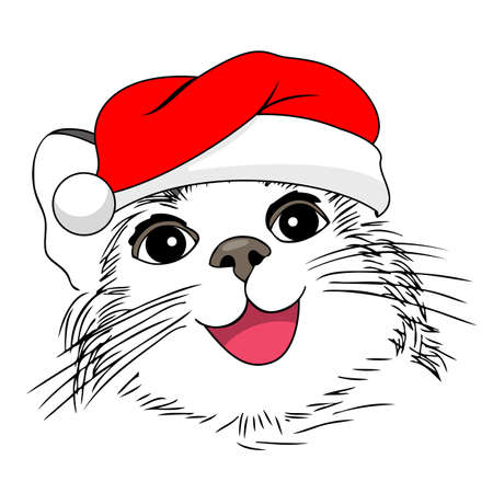 cat draw style in red santas hat illustration merry christmas christmas cat drawings