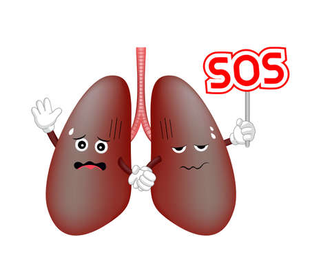 マスコット図は怖がって肺マスコット熊手を指して 邪悪なタバコの特徴のイラスト素材 ベクタ Image マスコット図は怖がって肺マスコット熊手を指して 邪悪なタバコの特徴のイラスト素材 ベクタ Image