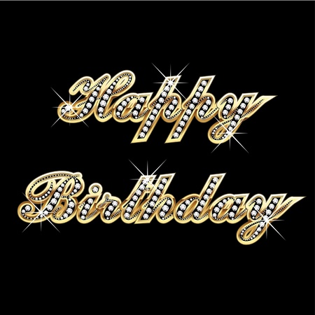 Happy birthday in gold with diamonds and bling bling - 11295397