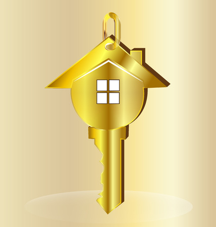 Gold key house logo vector design