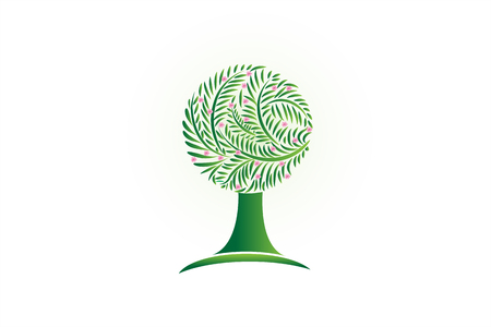 Ecology tree and pink flowers vector id card image