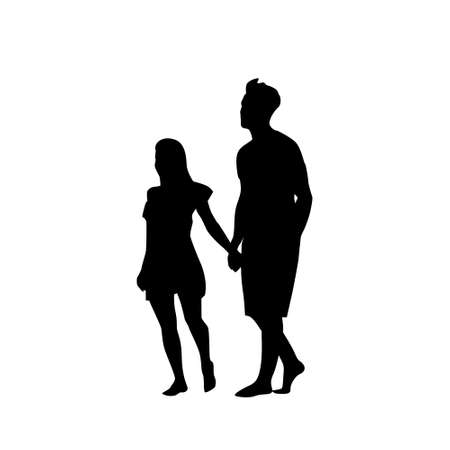 お互いを見つめ合うシルエットカップル 白い背景ベクトルイラストの上に落書き男と女の抱擁 のイラスト素材 ベクタ Image