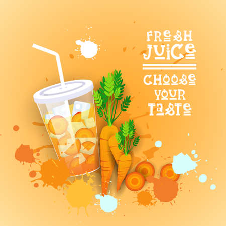 フレッシュジュース健康的なビタミンドリンクバーカラフルなバナーフラットベクトルイラストのイラスト素材 ベクタ Image