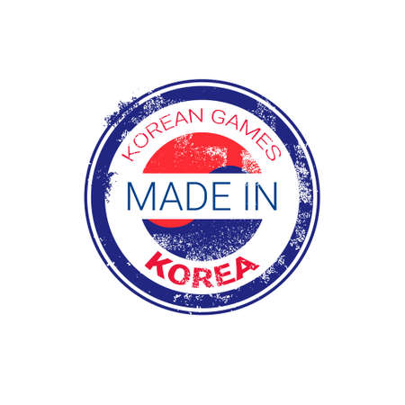 白い背景ベクトルイラストに韓国国旗分離テンプレート付き韓国製スタンプグランジステッカー のイラスト素材 ベクタ Image