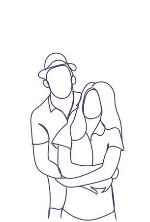 お互いを見つめ合うシルエットカップル 白い背景ベクトルイラストの上に落書き男と女の抱擁 のイラスト素材 ベクタ Image