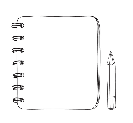 かわいいミニノートと鉛筆手描きの線画イラスト のイラスト素材 ベクタ Image