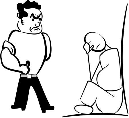 Bully picking on overweight boy crying