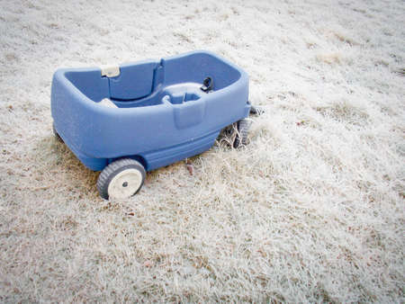 Blue wagon in Ice Covered Grass in Winter Stock Photo - 70606072