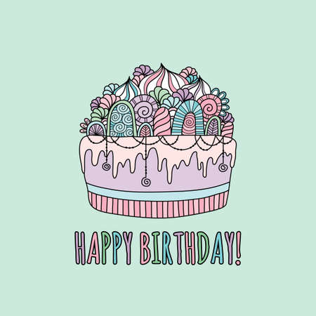 誕生日ケーキ落書きベクトル イラスト ケーキ アイシング まんじ クリーム色の背景の装飾との下に 単語のお誕生日おめでとう のイラスト素材 ベクタ Image 誕生日ケーキ落書きベクトル イラスト ケーキ アイシング まんじ クリーム色の背景の装飾との下に 単語のお誕生日おめでとう のイラスト素材 ベクタ Image