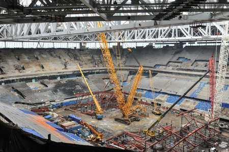 Krestovsky 島に建設中サンクトペテルブルク ロシア連邦 16 年 6 月 10 日 ゼニトやガスプロム アリーナ フットボール モダンなスタジアム の写真素材 画像素材 Image