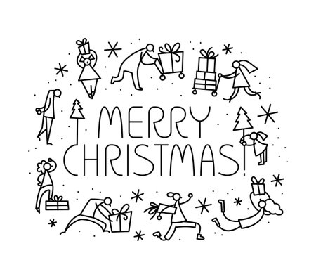 贈り物やクリスマスツリーを持つ人々とクリスマスグリーティングカード ショッピングの男女と冬の季節の背景 ベクトルイラスト 落書きシンプルなスタイルでデザイン のイラスト素材 ベクタ Image 贈り物やクリスマスツリーを持つ人々とクリスマスグリーティングカード ショッピングの男女と冬の季節の背景 ベクトルイラスト 落書きシンプルなスタイルでデザイン のイラスト素材 ベクタ Image