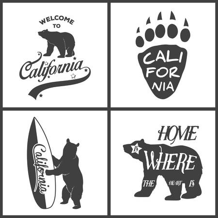 Set Of Vintage Monochrome California Emblems And Design Elements Typography Illustrations Republic Bear Set Of Vintage Monochrome California Emblems And Design Elements Typography Illustrations Republic Bear