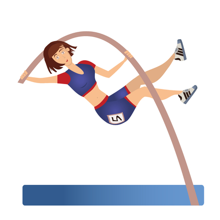 Female pole vaulting. woman vaulter, sportswoman. vector illustration, isolated on white background Stock Photo