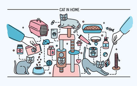 ペット ショップ水平バナー動物とクスリを販売します カラフルな水平線アート ベクトル イラスト のイラスト素材 ベクタ Image