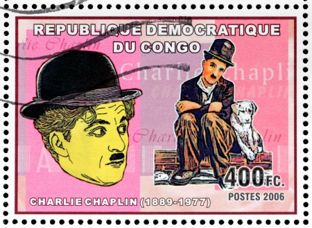 CONGO - CIRCA 2006: A postage stamp printed by CONGO shows image portrait of famous English comic actor and filmmaker Sir Charles Spencer Charlie Chaplin, circa 2006. Editorial
