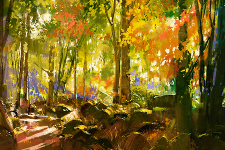 明るい森の絵画イラスト春の美しい自然 の写真素材 画像素材 Image