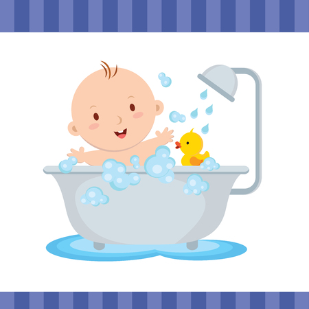 美容赤ちゃん女の子のお風呂 お風呂の話をしながら笑顔のかわいい女の子 のイラスト素材 ベクタ Image