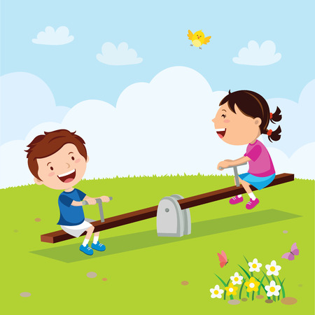 シーソーに乗る子供たち のイラスト素材 ベクタ Image