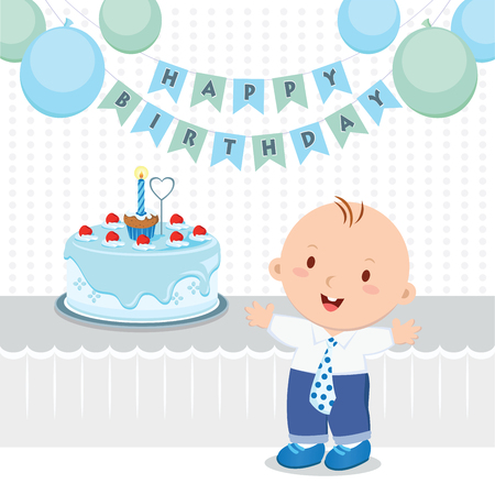 かわいい赤ちゃん男の子の誕生日パーティー 小さな男の子が彼の最初の誕生日を祝ってのベクター イラストです のイラスト素材 ベクタ Image かわいい赤ちゃん男の子の誕生日パーティー 小さな男の子が彼の最初の誕生日を祝ってのベクター イラストです のイラスト素材 ベクタ Image