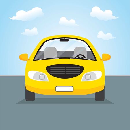 黄色の車 正面から見た図 黄色の車を道路に駐車場のベクトル イラスト のイラスト素材 ベクタ Image