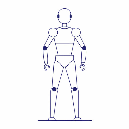 blue robot standing, simple line art clip art preview