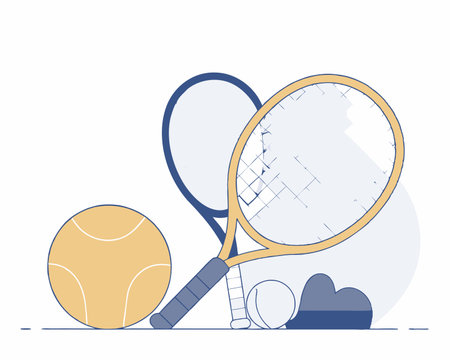 tennis equipment: rackets, ball, blue and yellow clip art preview