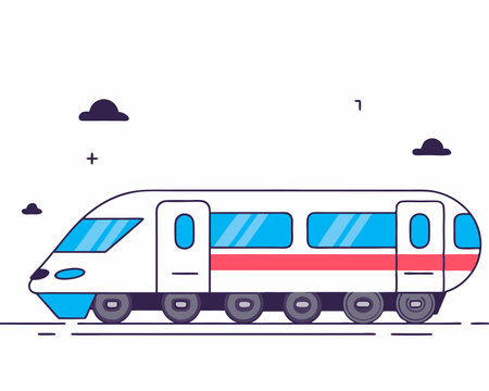 white train with blue and red details clip art preview