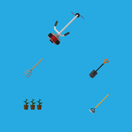 Flat Icon Farm Set Of Hay Fork, Tool, Flowerpot And Other Vector Objects