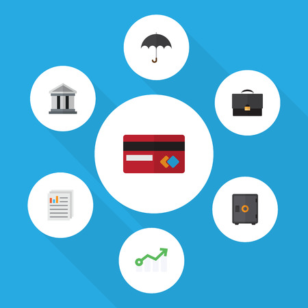 Flat icon finance set of strongbox document growth and other vector objects also includes bank mastercard umbrella elements