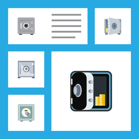 Flache Ikone Tresor Satz Von Tresor Safe Gesperrt Und Andere Vektorobjekte Schliesst Auch Safe Munzen Bankwesenelemente Ein Lizenzfrei Nutzbare Vektorgrafiken Clip Arts Illustrationen Image