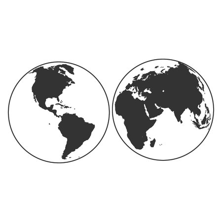 set of planet earth globes with land silhouette map on water background 3d vector illustration