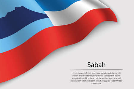 Wave flag of sabah is a region of malaysia. banner or ribbon vector template