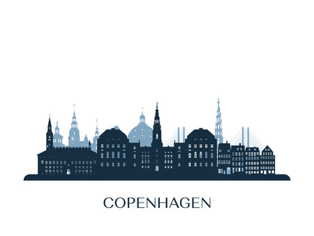 Copenhagen skyline, monochrome silhouette. vector illustration. Ilustrações vetoriais