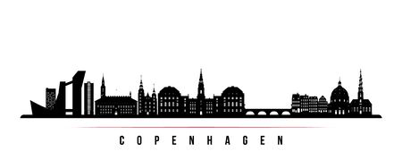 Copenhagen skyline horizontal banner. black and white silhouette of copenhagen, denmark. vector template for your design.