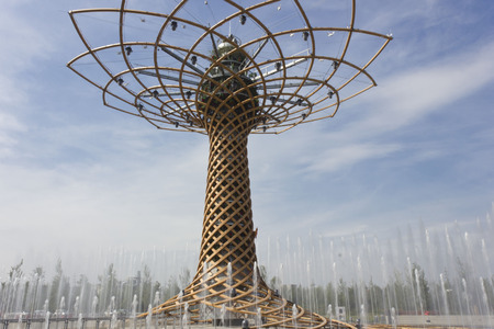 Milan, italy - june 29 2015: tree of life, landmark of milan'universal exhibition held in italy in 2015, with its water games Stock Photo