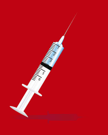 赤の背景に分離された注射器のイラストのイラスト素材 ベクタ Image