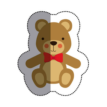 Color sticker with teddy bear with bow tie and middle shadow vector illustration