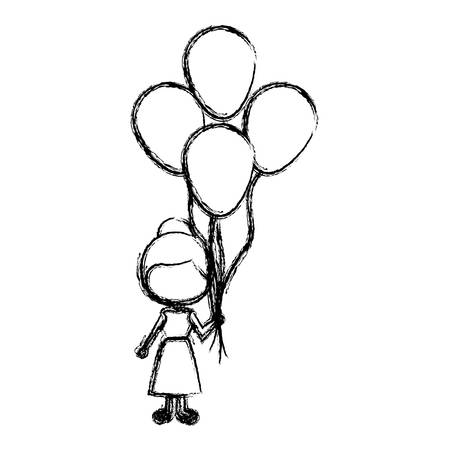 ドレスと短い髪と多くの風船ベクトル イラストで似顔絵顔のない少女のモノクロ スケッチのイラスト素材 ベクタ Image ドレスと短い髪と多くの風船ベクトル イラストで似顔絵顔のない少女のモノクロ スケッチのイラスト素材 ベクタ Image