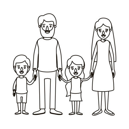 カラフルなイメージ似顔絵家族両親と子供撮影手ベクトル イラスト のイラスト素材 ベクタ Image